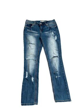 Dollhouse Juniors Blue Skinny Distressed Stretch Jeans Size 7